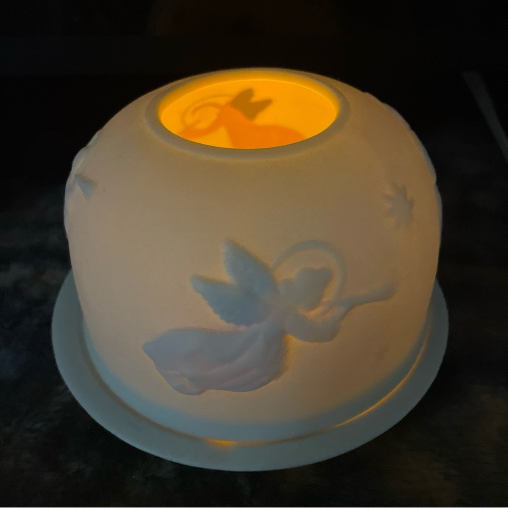 Angel Candle Dome White Porcelain Fairy Light w/ Box